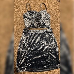 Slate blue suede two piece outfit